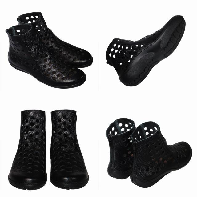 【靴のHOSHIKAWA】  『A-OK 7319』 エーオーケー ショートブーツ 21.5cm〜25cm レディース グレー 後ろファスナー 撥水加工  軽量 日本製 牛革 春夏