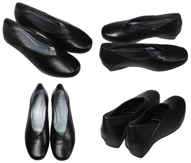 【靴のHOSHIKAWA】  『Airystep 7537』 エアリーステップ パンプス 22.5cm〜24.5cm EEE ネイビー レディース ウェッジソール カジュアル 牛革 国産