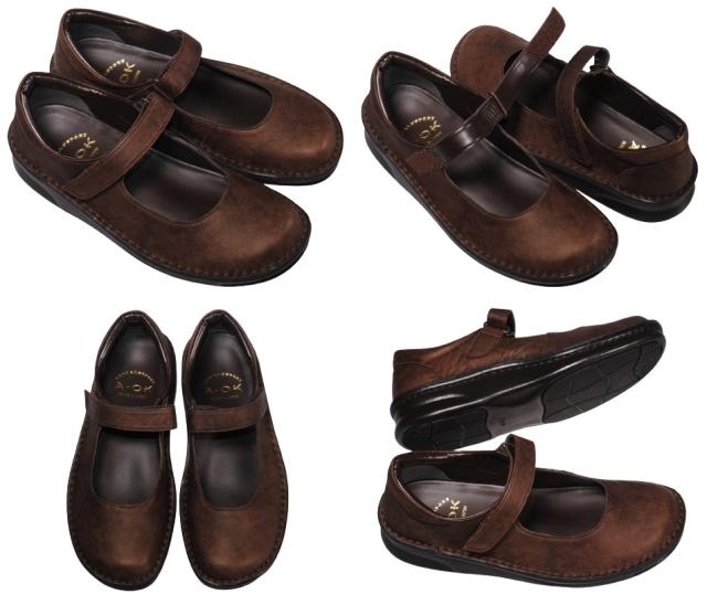 【靴のHOSHIKAWA】  『A-OK 85712』 エーオーケー パンプス 22cm〜24.5cm レディース ダークブラウン マジックテープ 低反発クッション 牛革 厚底 日本製