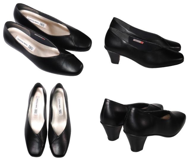 【靴のHOSHIKAWA】  『Yukiko Kimijima 8813』 ユキコキミジマ パンプス 22cm〜24.5cm EEE レディース カジュアル ブラック フォーマル ローヒール Vカット 本革 国産