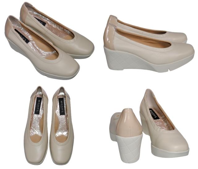 【靴のHOSHIKAWA】  『Monet 881407』 パンプス ウェッジソール 21.5cm〜24.5cm EEE レディース ベージュ 厚底 エレガンス 日本製 本革