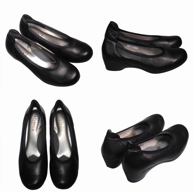 【靴のHOSHIKAWA】  『MONET 881511』 モネ パンプス 21.5cm〜24.5cm EEEE フラワー レディース ローヒール カジュアル バレーシューズ コンフォート 本革 国産 幅が広い