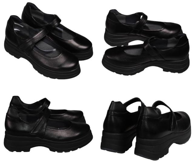 【靴のHOSHIKAWA】  『Monet 883303』 モネ カジュアルシューズ 21.5cm〜24.5cm EEEE 厚底パンプス グレージュ ベルクロ レディース 牛革 日本製