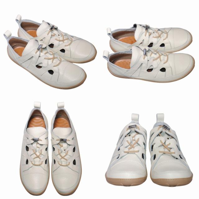 【靴のHOSHIKAWA】  『MOVEO 103-900』 モベオ カジュアルシューズ 22.5cm〜24.5cm レディース アイボリー ゴムレース 撥水加工 抗菌 日本製 幅が広い 本革 春夏