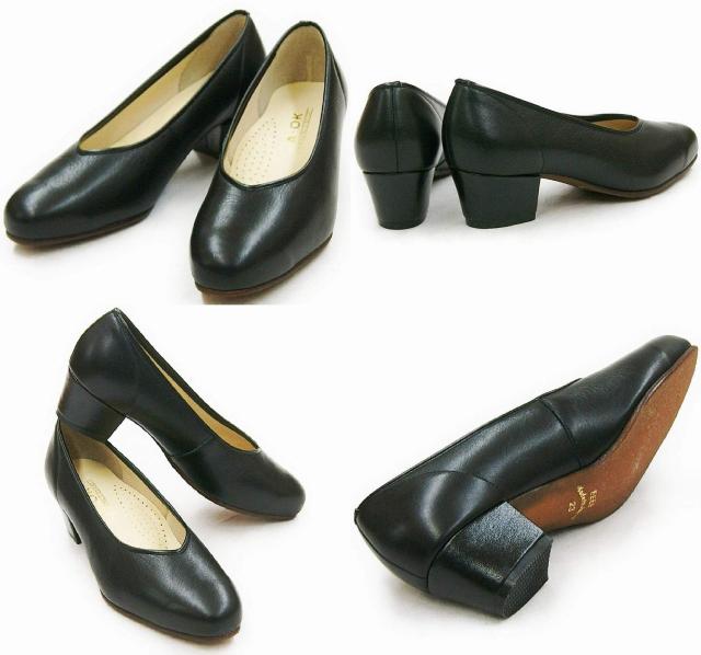 【靴のHOSHIKAWA】  『A-OK 115』 エーオーケー パンプス 21.5cm〜25cm EEEE レディース ブラック フォーマル ヒール 天然皮革 国産