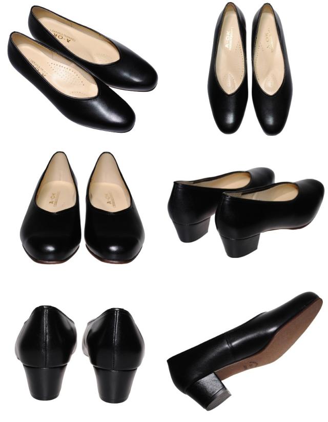 【靴のHOSHIKAWA】  『A-OK 115』 エーオーケー パンプス 21.5cm〜25cm EEEE レディース ブラック フォーマル ヒール 天然皮革 国産