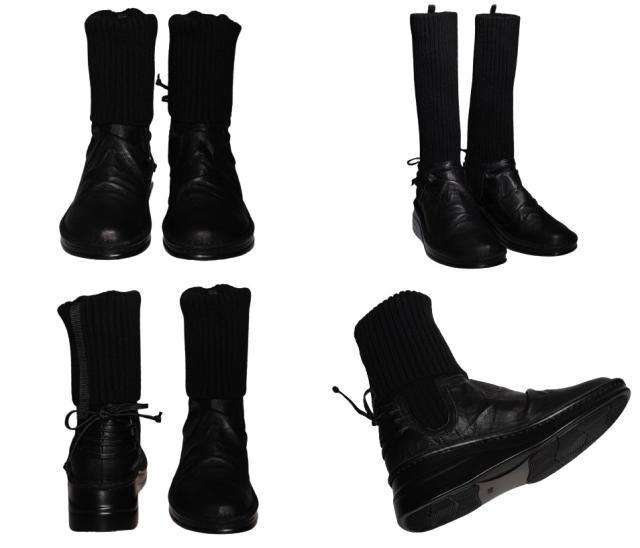 【靴のHOSHIKAWA】  『A-OK 8248』 エーオーケー ニットショートブーツ 22cm〜24.5cm 幅広 レディース ブラック ブーツ 厚底 牛革 秋冬