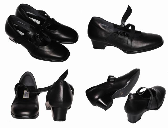 【靴のHOSHIKAWA】  『A-OK 2418』 エーオーケー ブラック 22cm〜24.5cm EEE パンプス レディース マジックテープ 牛革 春夏