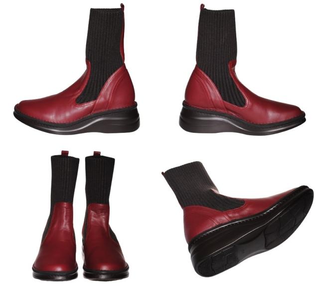 【靴のHOSHIKAWA】  『A-OK 8172』 エーオーケー ニットショートブーツ 22cm〜24.5cm 幅広 レディース ダークブラウン ブーツ 厚底 牛革 秋冬