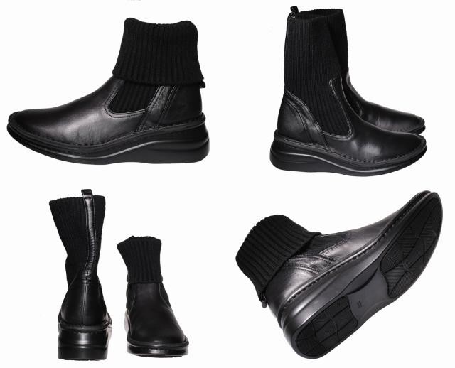 【靴のHOSHIKAWA】  『A-OK 8172』 エーオーケー ニットショートブーツ 22cm〜24.5cm 幅広 レディース ダークブラウン ブーツ 厚底 牛革 秋冬