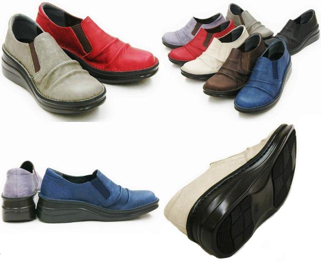 【靴のHOSHIKAWA】  『A-OK 8303』 エーオーケー スリッポン 21.5cm〜25cm EEEE レディース グレー 幅が広い サイドゴア コンフォートシューズ 天然皮革 厚底 日本製