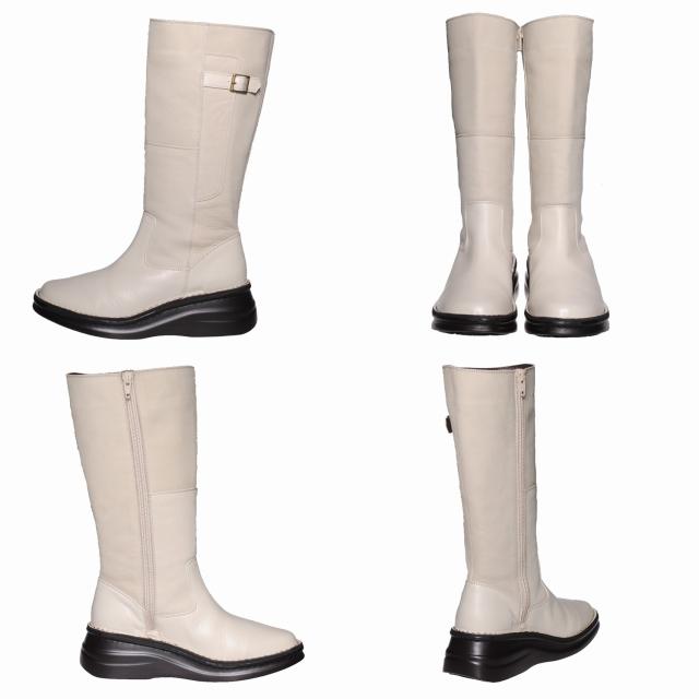 【靴のHOSHIKAWA】  『A-OK 8787』 エーオーケー アイボリー 21.5cm〜24.5cm 幅広 ミドルブーツ レディース サイドファスナー 厚底 牛革 秋冬