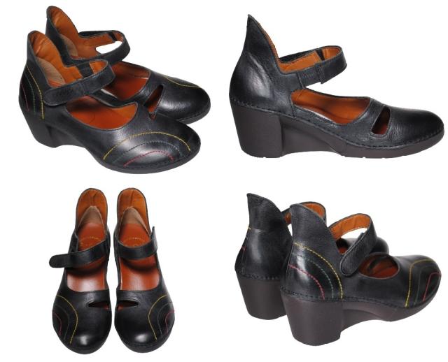 【靴のHOSHIKAWA】  『A-OK 9106』 エーオーケー ウェッジヒール 21.5cm〜24.5cm EEEE レディース ブラック コンフォート マジックテープ 日本製 牛革 春夏