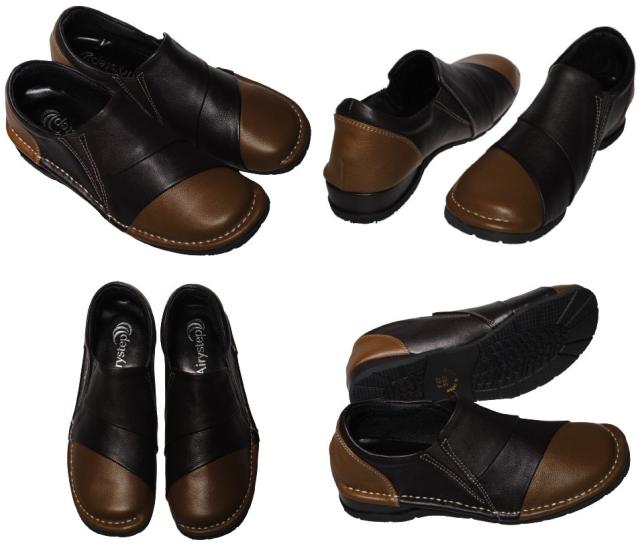 【靴のHOSHIKAWA】  『Airystep 4946』 エアリーステップ スリッポン 22cm〜24.5cm EEE ベージュ/キャメル レディース 天然皮革 フラット 幅広