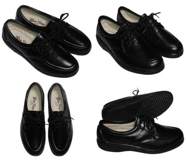 【靴のHOSHIKAWA】  『BON STEP 5903』 ボンステップ コンフォート 22cm〜25.5cm EEE ブラック レディース 外反母趾対応 Uチップ 日本製 牛革 幅広