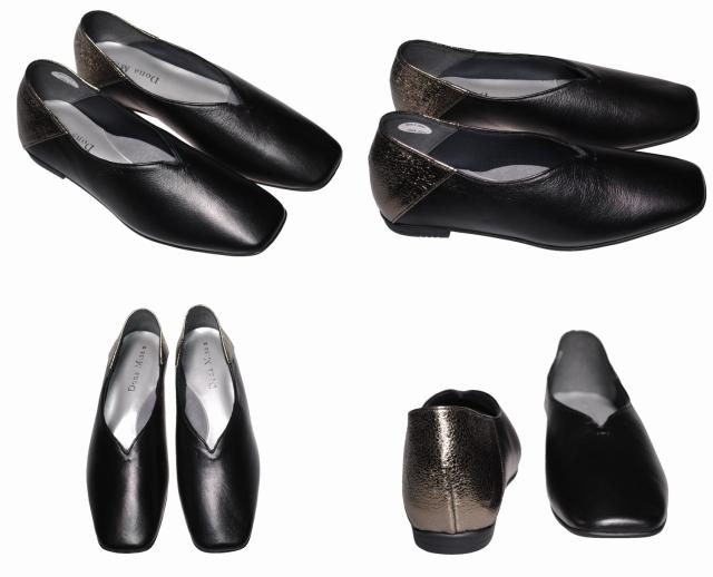 【靴のHOSHIKAWA】  『Dona Miss 1004』 22cm〜24.5cm EEE ドナミス カッター レディース ブラック ローヒール スリッポン 国産 天然皮革