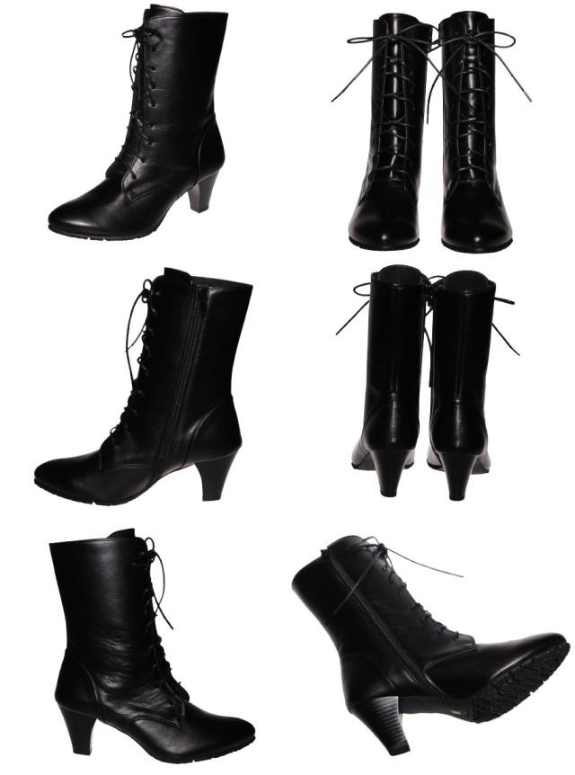 【靴のHOSHIKAWA】  『Dona Miss 10270』 21.5cm〜24.5cm EEEE ドナミス ミドルブーツ レディース ブラックPC レースアップ サイドファスナー 国産 本革 春夏