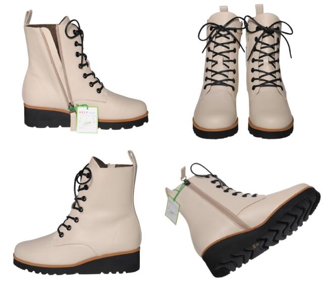 【靴のHOSHIKAWA】  『Dona Miss 2541』 21.5cm〜24.5cm EEEE ドナミス ショートブーツ レディース アイボリー レースアップ サイドファスナー 国産 本革 春夏