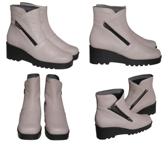 【靴のHOSHIKAWA】  『Dona Miss 22524』 21.5cm〜24.5cm EEE ドナミス ミドルブーツ レディース パープル サイドファスナー 厚底 国産 本革 秋冬