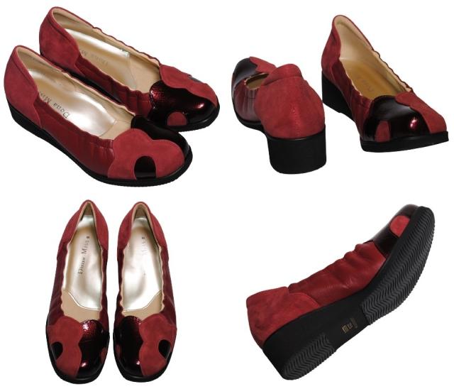 【靴のHOSHIKAWA】  『Dona Miss 30』 ドナミス パンプス 21.5cm〜24.5cm EEEE グリーン ウェッジヒール カジュアル 幅が広い エナメル スウェード 本革 日本製