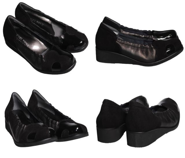 【靴のHOSHIKAWA】  『Dona Miss 30』 ドナミス パンプス 21.5cm〜24.5cm EEEE グリーン ウェッジヒール カジュアル 幅が広い エナメル スウェード 本革 日本製