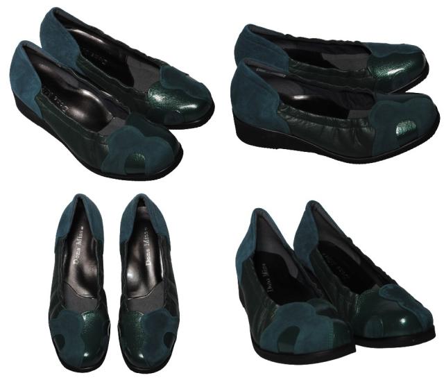 【靴のHOSHIKAWA】  『Dona Miss 30』 ドナミス パンプス 21.5cm〜24.5cm EEEE グリーン ウェッジヒール カジュアル 幅が広い エナメル スウェード 本革 日本製