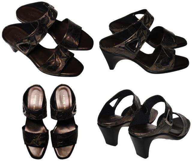 【靴のHOSHIKAWA】  『Dona Miss 335』 ドナミス ミュール 21.5cm〜24.5cm レディース ブラック サンダル 花柄型押し 前開き 国産 天然皮革 春夏