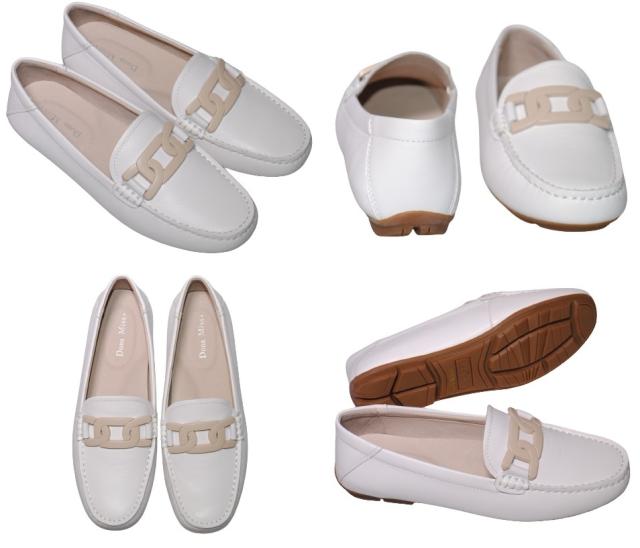 【靴のHOSHIKAWA】  『Dona Miss 10029-1』 21.5cm〜25cm レディース ドナミス ローファー エナメル ホワイト フラット スクエアトウ 低反発クッション 本革