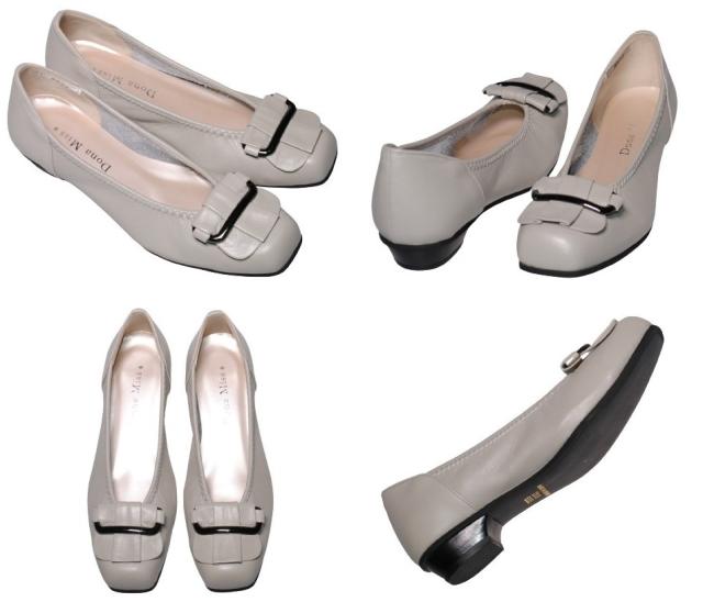 【靴のHOSHIKAWA】  『Dona Miss 3037』 21.5cm〜25cm EEE ドナミス パンプス レディース ライトグレー バックル ローヒール 国産 本革 秋冬