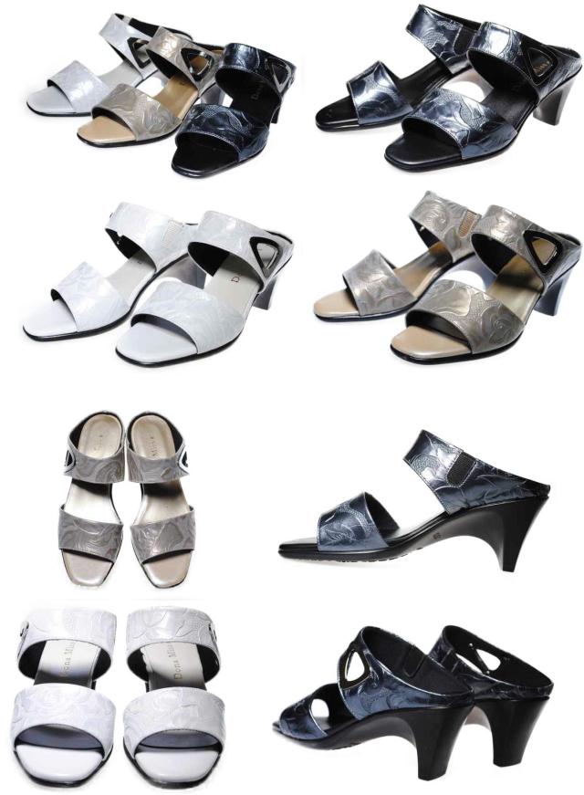 【靴のHOSHIKAWA】  『Dona Miss 335』 ドナミス ミュール 21.5cm〜24.5cm レディース ブラック サンダル 花柄型押し 前開き 国産 天然皮革 春夏