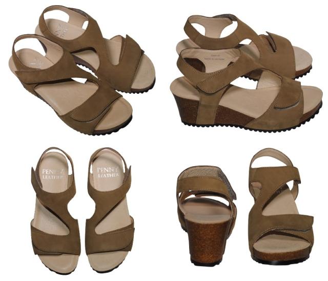 【靴のHOSHIKAWA】  『PENNY LEATHER H100』 ウェッジソール サンダル 22.5cm〜24.5cm マジックテープ グリーン レディース 本革 スウェード