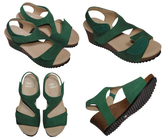 【靴のHOSHIKAWA】  『PENNY LEATHER H100』 ウェッジソール サンダル 22.5cm〜24.5cm マジックテープ グリーン レディース 本革 スウェード