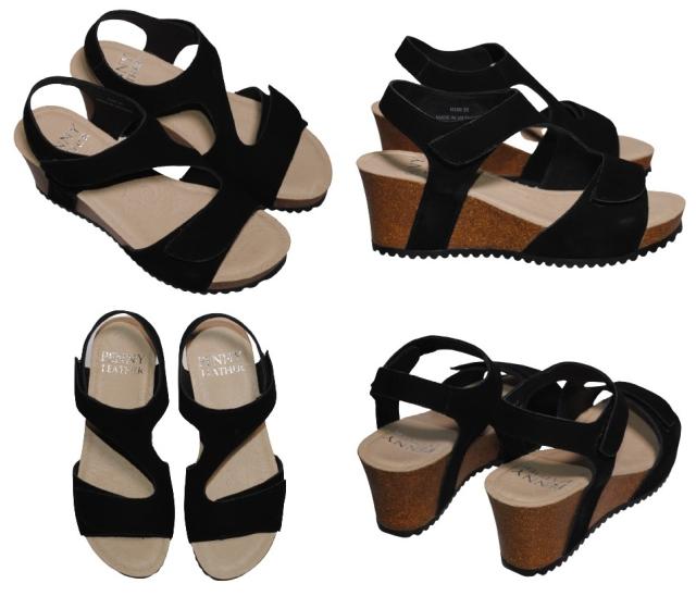 【靴のHOSHIKAWA】  『PENNY LEATHER H100』 ウェッジソール サンダル 22.5cm〜24.5cm マジックテープ グリーン レディース 本革 スウェード