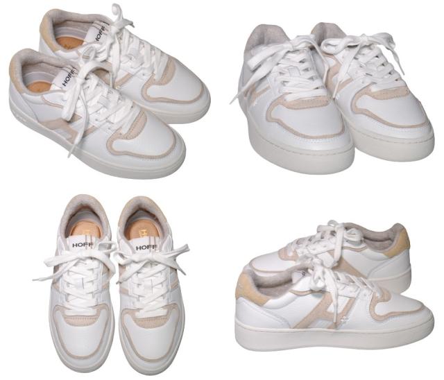 【靴のHOSHIKAWA】  『HOFF 22209003』 ホフ レザースニーカー 23cm〜25.5cm 幅広 ベージュ/ホワイト レディース レースアップ 天然皮革