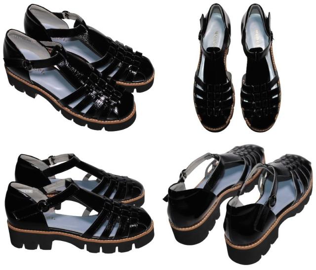 【靴のHOSHIKAWA】  『MONET 211203』 モネ グルカサンダル 21.5cm〜24.5cm EEE ホワイト レディース エナメル マジックテープ 本革 国産 春夏