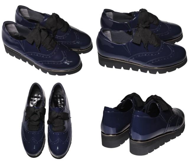 【靴のHOSHIKAWA】  『Monet 333202』 モネ ローファー 21.5cm〜25cm EEEE カジュアル ネイビー ウィングチップ エナメル レースアップ 牛革 日本製