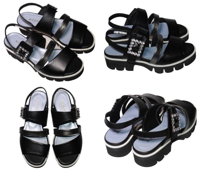 【靴のHOSHIKAWA】  『MONET 212301』 モネ サンダル 21cm〜24.5cm EEE ホワイト レディース ビジュー ストラップ ウェッジソール バックベルト 本革 国産 春夏