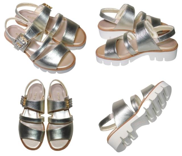 【靴のHOSHIKAWA】  『MONET 212301』 モネ サンダル 21cm〜24.5cm EEE ホワイト レディース ビジュー ストラップ ウェッジソール バックベルト 本革 国産 春夏