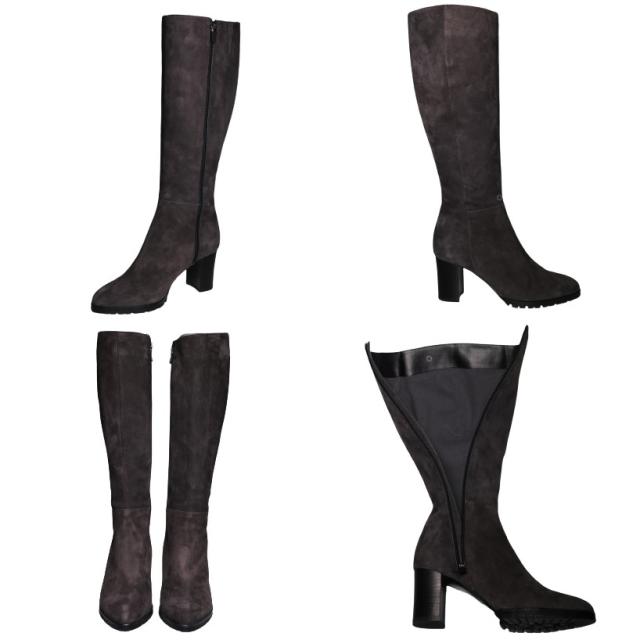 【靴のHOSHIKAWA】  『MONET 214203』 モネ ロングブーツ 21.5cm〜24.5cm EEE ブラック レディース サイドファスナー スムース革 本革 ヒール 国産