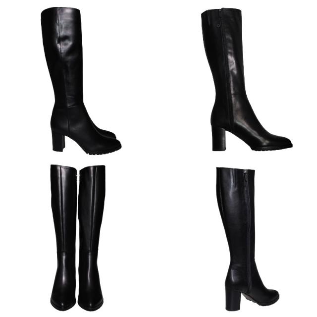 【靴のHOSHIKAWA】  『MONET 214203』 モネ ロングブーツ 21.5cm〜24.5cm EEE ブラック レディース サイドファスナー スムース革 本革 ヒール 国産