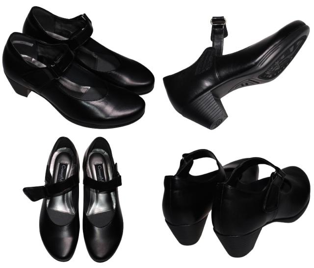 【靴のHOSHIKAWA】  『Casual Monet 8820』 カジュアルモネ パンプス 21.5cm〜24.5cm EEE クロスムース レディース マジックテープ ローヒール 日本製 本革