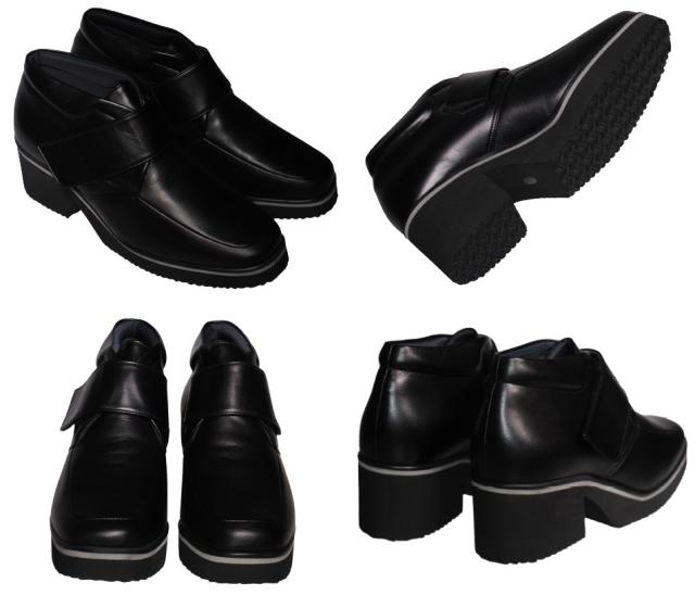 【靴のHOSHIKAWA】  『MONET 883301』 モネ ショートブーツ 21.5cm〜24.5cm レディース ブラック ブーティー マジックテープ スクエアトウ 厚底 本革 秋冬