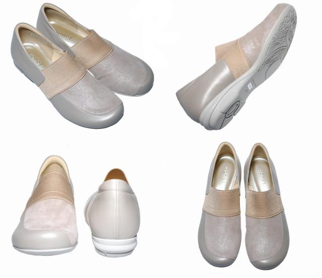 【靴のHOSHIKAWA】  『MONET 88933』 モネ グレージュ 21cm〜24.5cm EEE レディース スリッポン レザーシューズ 幅広