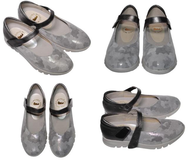 【靴のHOSHIKAWA】  『MOVEO 023』 モベオ パンプス 22cm〜24.5cm EEEE ウェッジソール マジックテープ グレー 日本製 本革 軽量 幅広