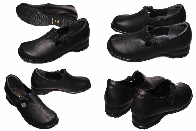 【靴のHOSHIKAWA】  『MODE NINE 13120』  21.5cm〜25cm EEEE ブラック クロステッチ フラット底 スリッポン 本革 日本製