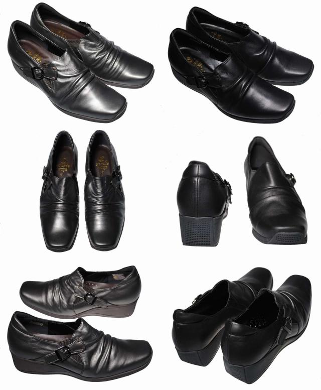 【靴のHOSHIKAWA】  『SPORTS NINE 2430』 スポーツナイン ブロンズ 22cm〜24.5cm EEE レディース ブラック ウェッジソール ストラップ 牛革 国産