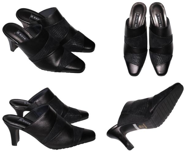 【靴のHOSHIKAWA】  『NINE DI NINE 7810』 ナインディナイン ミュール 21.5cm〜24.5cm EEE シルバー レディース ヒール サンダル 国産 本革