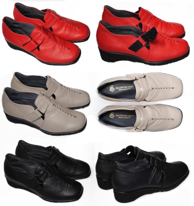 【靴のHOSHIKAWA】  『SALON DE GRES 16257』 サロンドグレー スリッポン 21.5cm〜25cm EEEE レディース ブラック マジックテープ フラット底