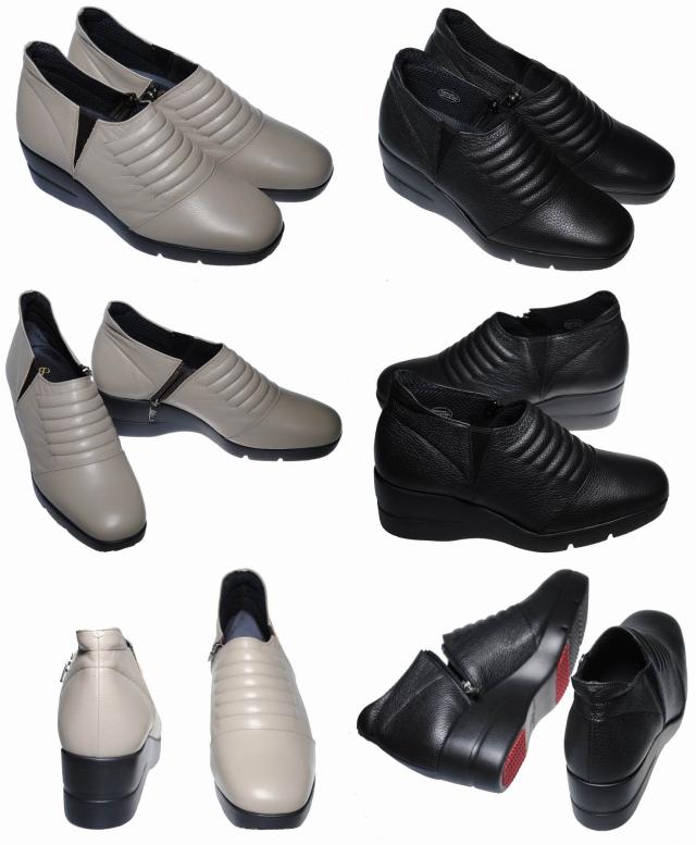 【靴のHOSHIKAWA】  『SALON DE GRES 18248』 サロンドグレー トープ 21.5cm〜25cm EEEE スリッポン 牛革 国産 ウェッジソール 内側ファスナー