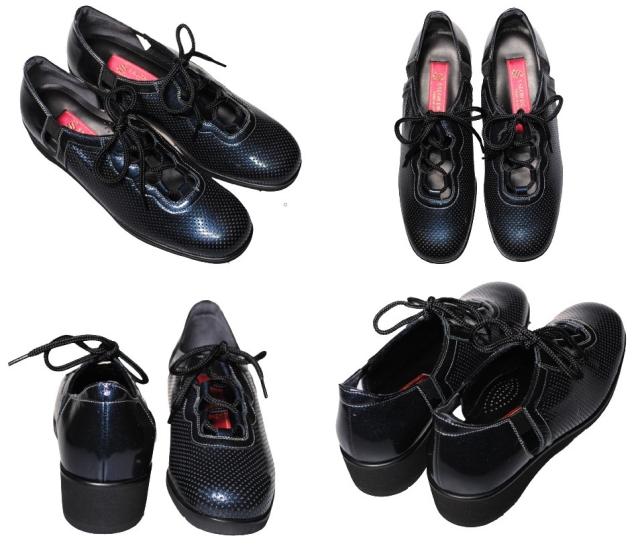 【靴のHOSHIKAWA】  『SALON DE GRES 13358』 サロンドグレー カジュアル 21.5cm〜25cm EEE ネイビーE レディース レースアップ パンチング 国産 春夏